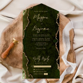 Olive Green Agate Gold Script Wedding All In One Uitnodiging