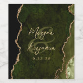 Olive Green Agate Gold Script Wedding Wijn Etiket (Enkel label)