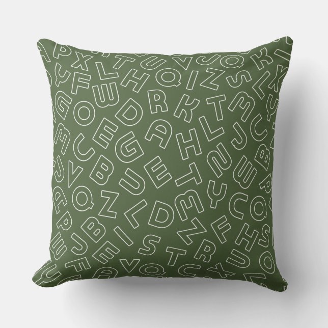 Olive Green Alphabet Letter Animal Sierkussen (Voorkant)