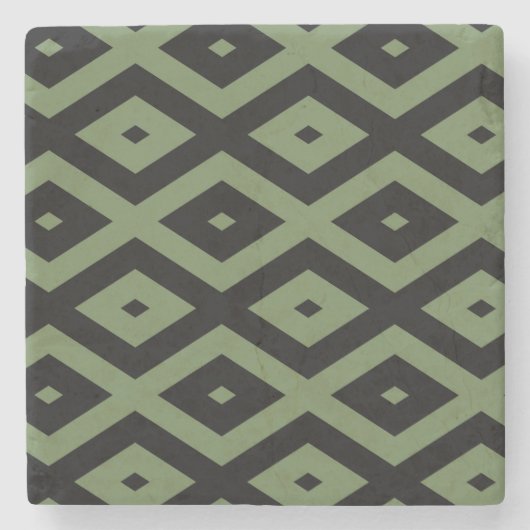 Olive green and black diamond pattern stenen onderzetter (Voorkant)