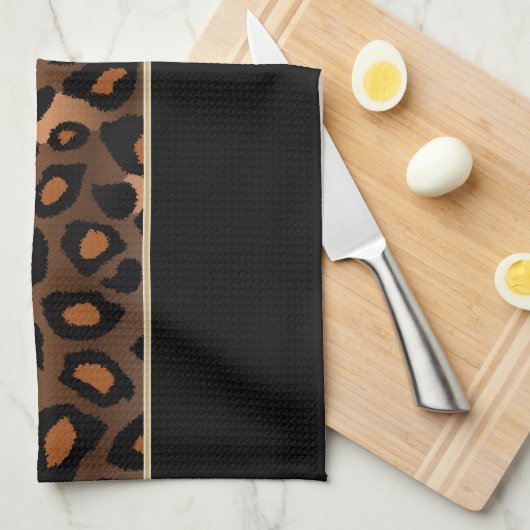 Olive Green and Black Leopard Animal Print Theedoek (Quarter Fold)