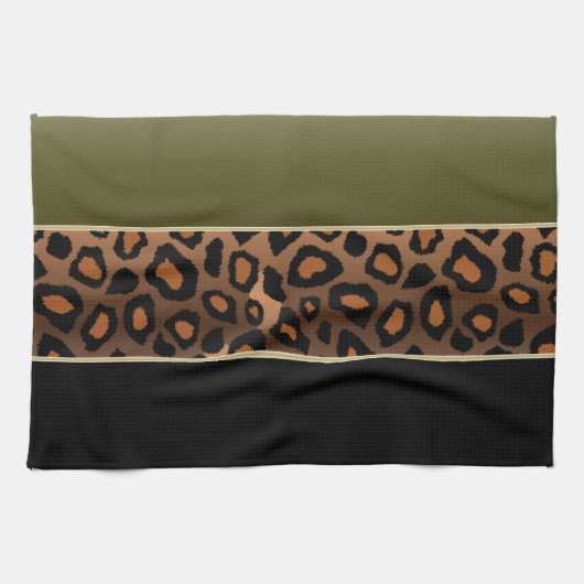 Olive Green and Black Leopard Animal Print Theedoek (Horizontaal)