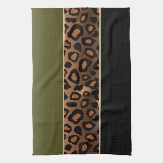 Olive Green and Black Leopard Animal Print Theedoek (Verticaal)