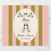 Olive Green and Blush Pink Striped Wedding Bottle  Likeurfles Etiket (Enkel label)