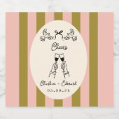 Olive Green and Blush Pink Striped Wedding Bottle  Sparkling Wijnetiket (Enkel label)