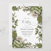 Olive Green and Neutral Floral Wedding QR Code Kaart (Voorkant)