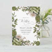 Olive Green and Neutral Floral Wedding QR Code Kaart (Staand voorkant)