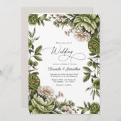 Olive Green and Neutral Floral Wedding QR Code Kaart (Voorkant / Achterkant)