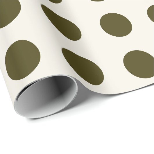 Olive Green and Old Lace Polka Dot Pattern Cadeaupapier (Rol Hoek)