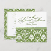 Olive Green and White Damask Vrijgezellenfeest Kaart (Voorkant / Achterkant)