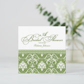 Olive Green and White Damask Vrijgezellenfeest Kaart (Staand voorkant)