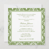 Olive Green and White Damask Vrijgezellenfeest Kaart (Achterkant)