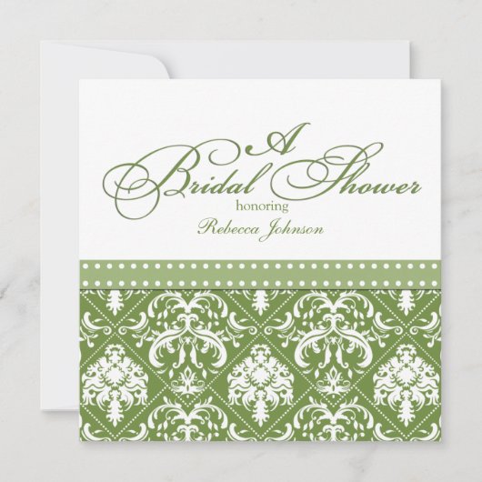 Olive Green and White Damask Vrijgezellenfeest Kaart (Voorkant)