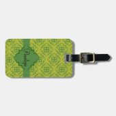 Olive Green Arabesque Moroccan Graphic Pattern Bagagelabel (Voorkant horizontaal)