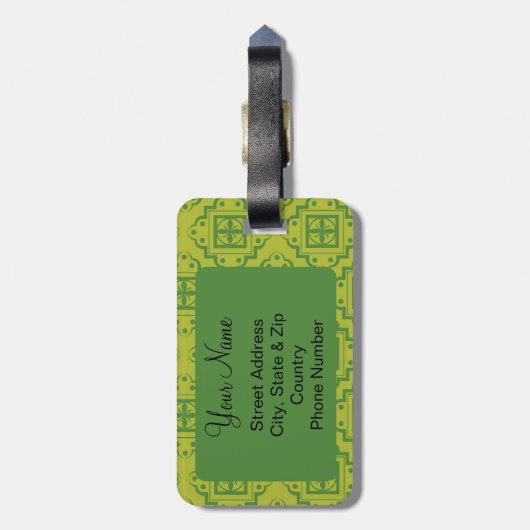 Olive Green Arabesque Moroccan Graphic Pattern Bagagelabel (Achterkant verticaal)