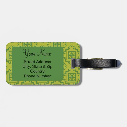 Olive Green Arabesque Moroccan Graphic Pattern Bagagelabel (Achterkant horizontaal)