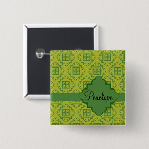 Olive Green Arabesque Moroccan Graphic Pattern Vierkante Button 5,1 Cm