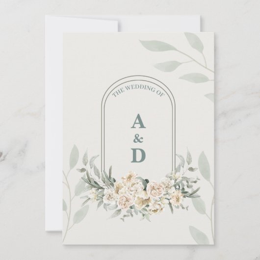 Olive Green Arch Witte Bloemen Huwelijksuitnodigin Kaart (Voorkant)