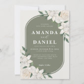 Olive Green Arch Witte Bloemen Huwelijksuitnodigin Kaart (Achterkant)