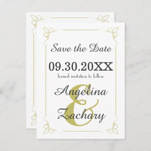 Olive Green Art Deco Bewaar de datum Post Kaart (Voorkant / Achterkant)