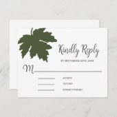 Olive Green Autum Maple Leaf Wedding RSVP Kaart (Voorkant / Achterkant)