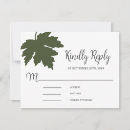 Olive Green Autum Maple Leaf Wedding RSVP Kaart
