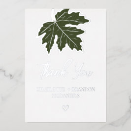 Olive Green Autumn Maple Leaf Weddenschap Bedankt Folie Uitnodiging