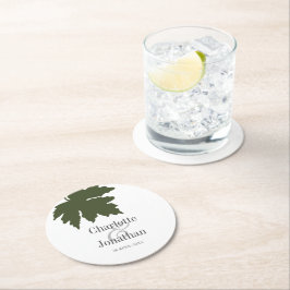 Olive Green Autumn Maple Leaf Wedding/Verloving Ronde Kartonnen Onderzetter