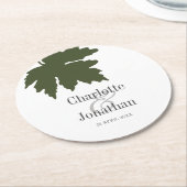 Olive Green Autumn Maple Leaf Wedding/Verloving Ronde Kartonnen Onderzetter (Gebogen)