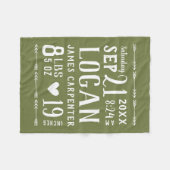 Olive Green Baby Boy Geboortestatistieken Keepsake Fleece Deken (Voorkant (Horizontaal))