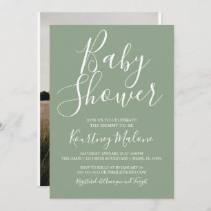 Olive Green Baby shower Fotouitnodiging Kaart