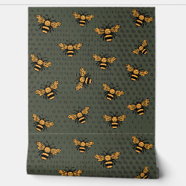 Olive Green Bee Mingle Wallpaper Behang
