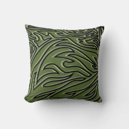 Olive Green & Black Abstract Flame Patroon Kussen