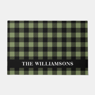 Olive Green Black Buffalo check gepersonaliseerd Deurmat