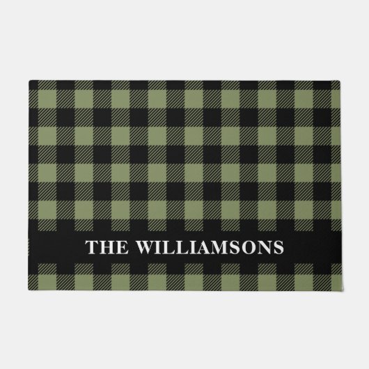 Olive Green Black Buffalo check gepersonaliseerd Deurmat (Voorkant)