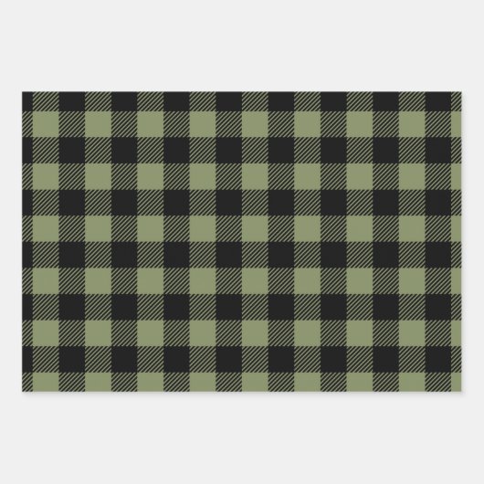 Olive Green Black Buffalo Check Pset Patroon Inpakpapier Vel (Voorkant 3)