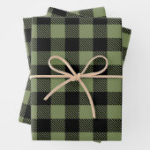 Olive Green Black Buffalo Check Pset Patroon Inpakpapier Vel (In situ)