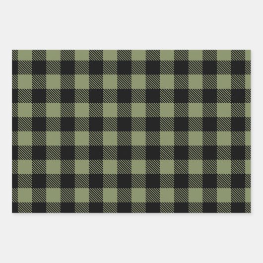 Olive Green Black Buffalo Check Pset Patroon Inpakpapier Vel (Voorkant)