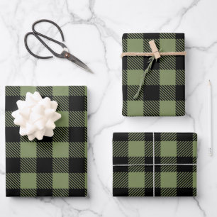 Olive Green Black Buffalo Check Pset Patroon Inpakpapier Vel