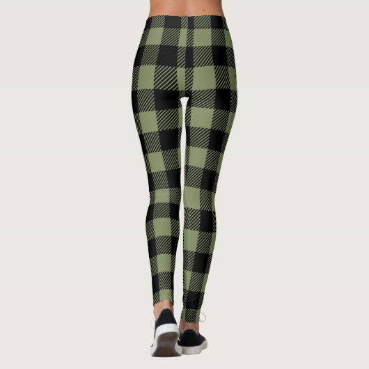 Olive Green Black Buffalo Check Pset Patroon Leggings (Achterkant)