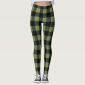 Olive Green Black Buffalo Check Pset Patroon Leggings (Voorkant)