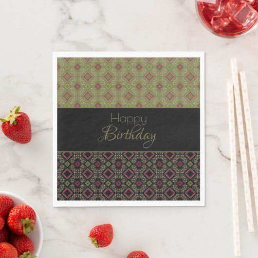 Olive Green Black Raspberry Paper Birthday Napkins Servet (Insitu)