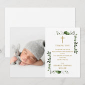 Olive Green Bloemen Foto Doop Doop Doop Bedankkaart (Voorkant / Achterkant)