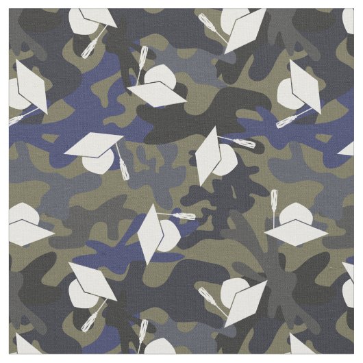 Olive Green Blue Camo Pattern Afstuderen Stof (Close Up)