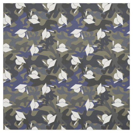 Olive Green Blue Camo Pattern Afstuderen Stof (Swatch)