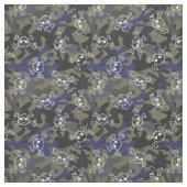Olive Green Blue Camo Pattern Skulls Stof (Swatch)