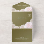 Olive Green & Blush Pink Peony Wedding All In One Uitnodiging (Buitenkant)