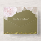 Olive Green & Blush Pink Peony Wedding All In One Uitnodiging (Achterkant)