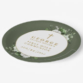 Olive Green Boho Floral Eerste Heilige Communie Papieren Bordje (Gekanteld)