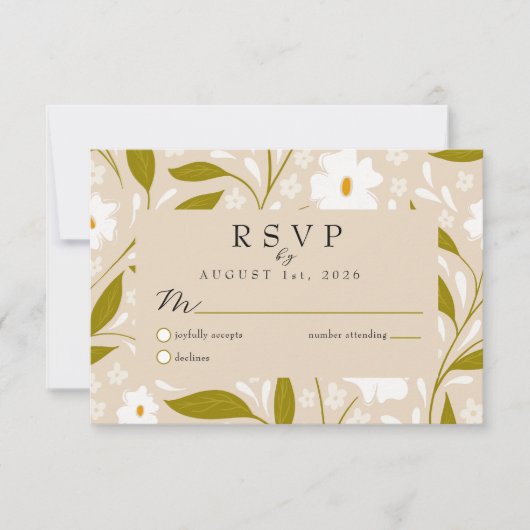 Olive Green Boho Floral Wedding RSVP Response Card (Voorkant)